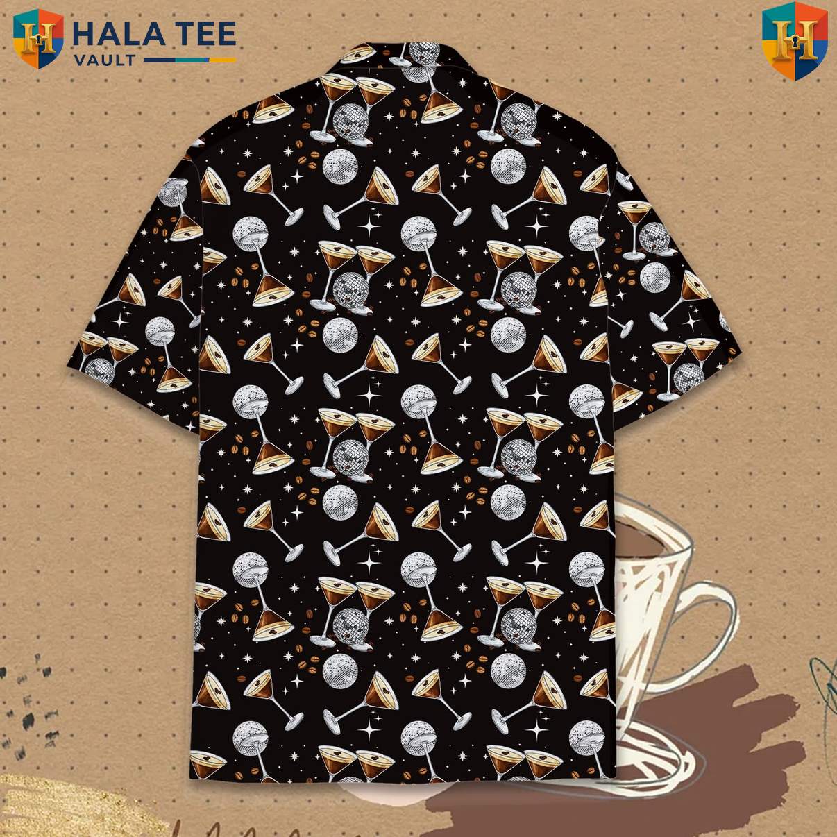 Black Disco Cocktail Aloha Tee Mens Short Sleeve Casual Summer Beachwear