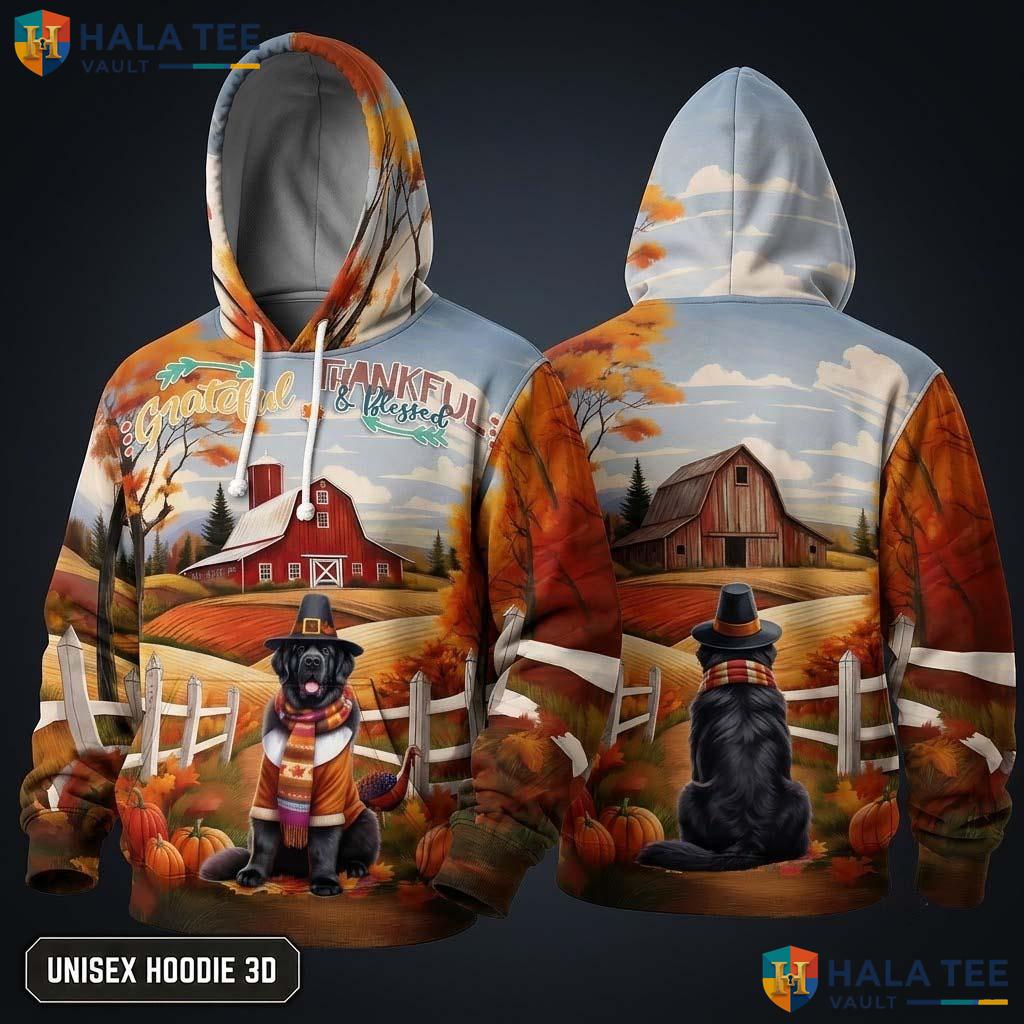 Black Dog Blessed Thanksgiving 3D Hoodie Grateful Thankful Fall Top