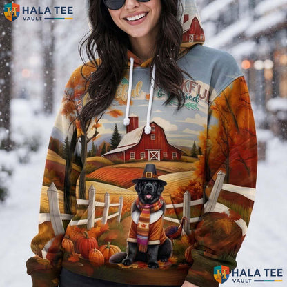 Black Dog Blessed Thanksgiving 3D Printed Hoodie Grateful Thankful Fall Top