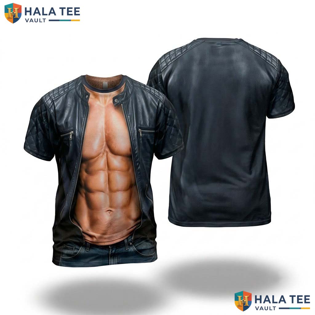 Black Fake Muscle AOP T-Shirt Mens Funny Chest Halloween Cosplay Costume