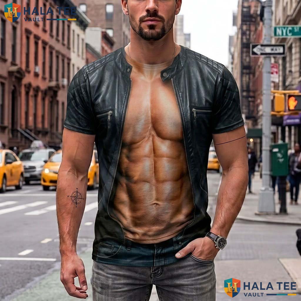 Black Fake Muscle 3D Printed T-Shirt Mens Funny Chest Halloween Cosplay Costume