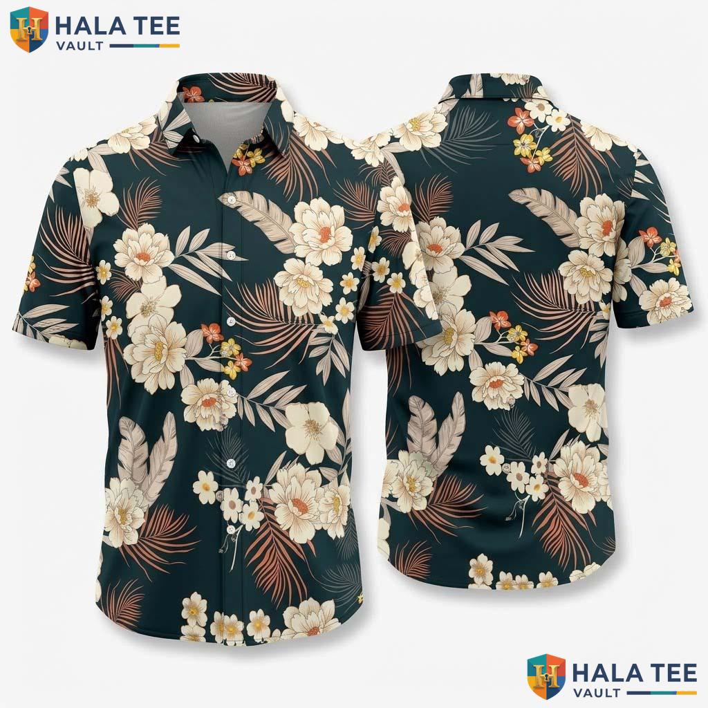 Black Floral Print Hawaiian Shirt Mens Casual Short Sleeve Button Down