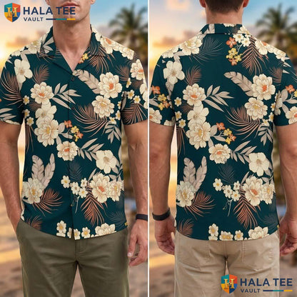Black Floral Print Tropical Shirt Mens Casual Short Sleeve Button Down