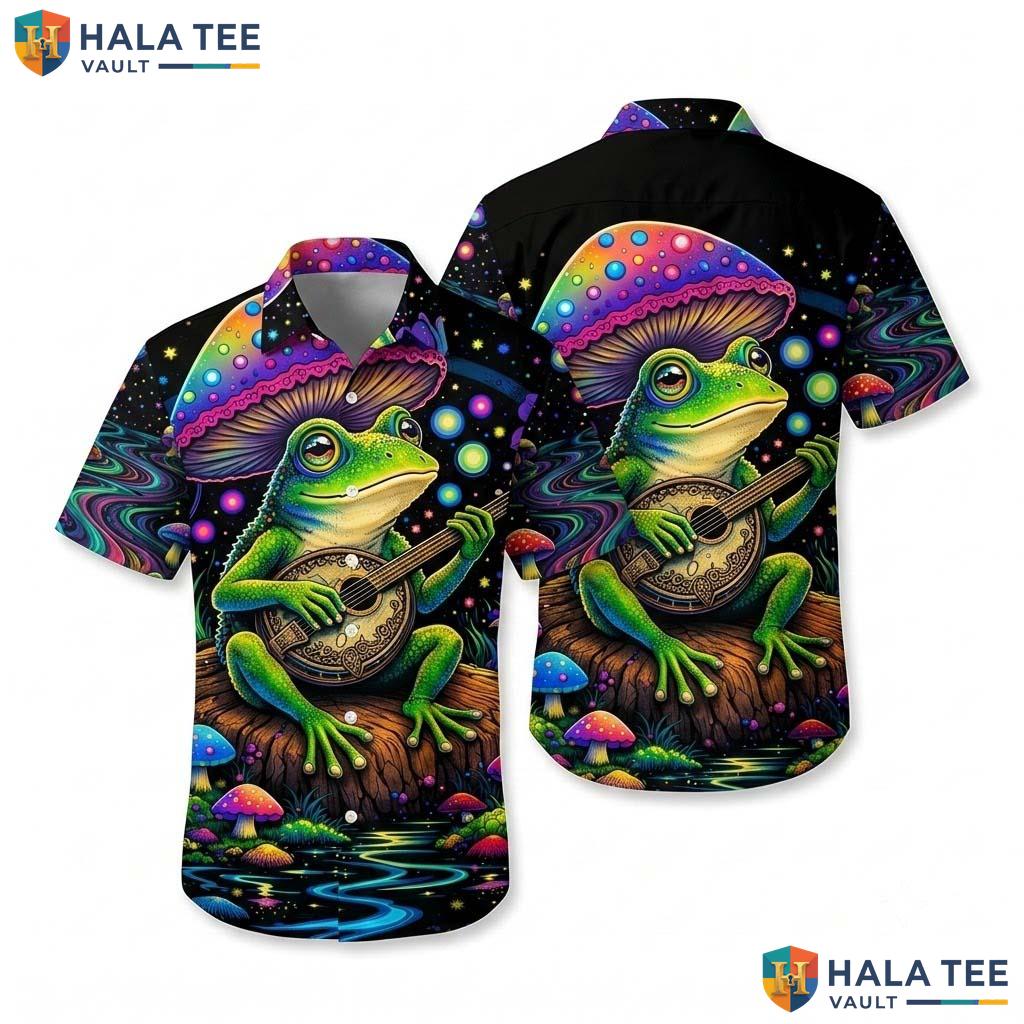 Black Frog Funny Hawaiian Shirt Mens Novelty Graphic Aloha Beach Top
