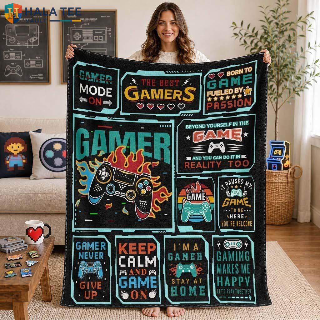 Black Gamer Ghost Halloween Fleece Blanket Spooky Pumpkin Kids Fall Throw