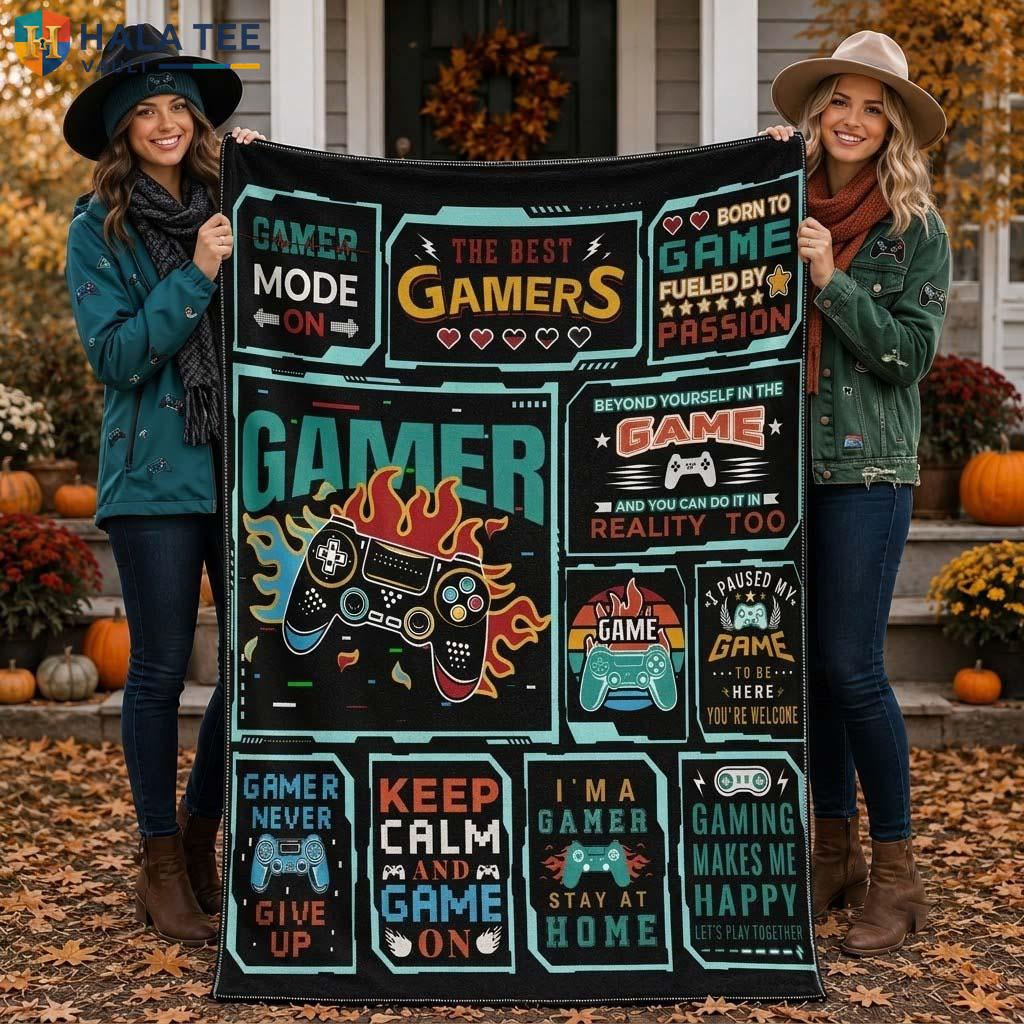 Black Gamer Ghost Halloween Fleece Blanket Spooky Pumpkin Kids Fall Throw