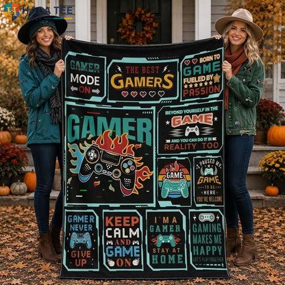 Black Gamer Ghost Halloween Fleece Blanket Spooky Pumpkin Kids Fall Throw