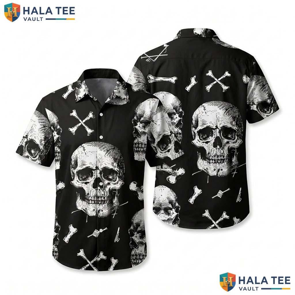 Black Gothic Halloween Hawaiian Shirt Unisex Skull Beach Camp Aloha