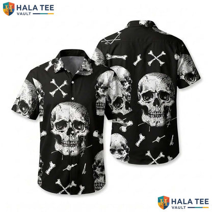 Black Gothic Halloween Hawaiian Shirt Unisex Skull Beach Camp Aloha