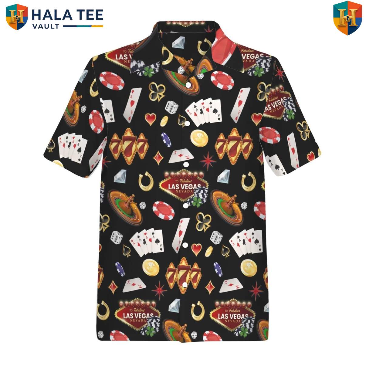 Black Las Vegas Aloha Shirt Mens Casino Gambling Weekend Party Club Apparel