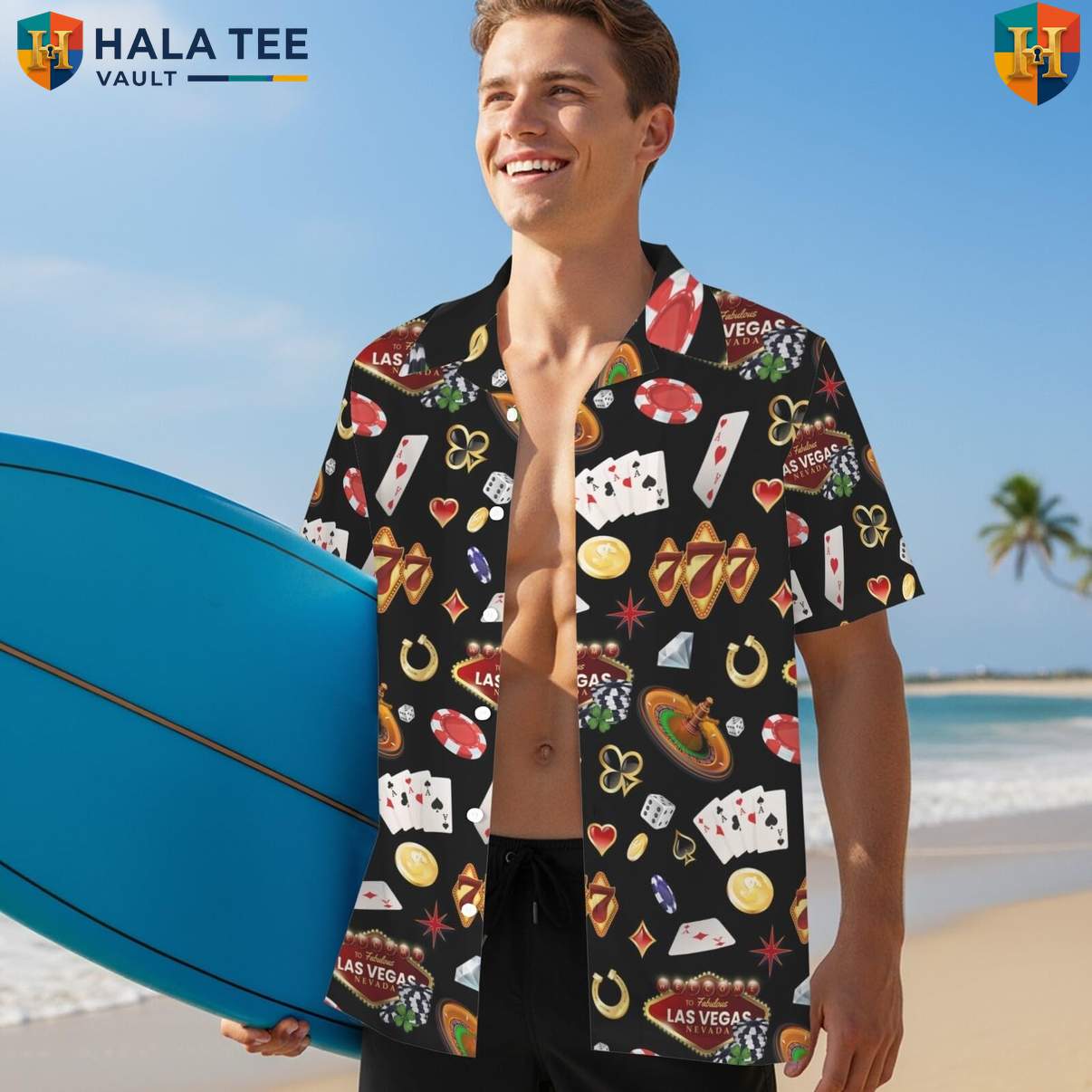 Black Las Vegas Aloha T-Shirt Mens Casino Gambling Weekend Party Club Apparel