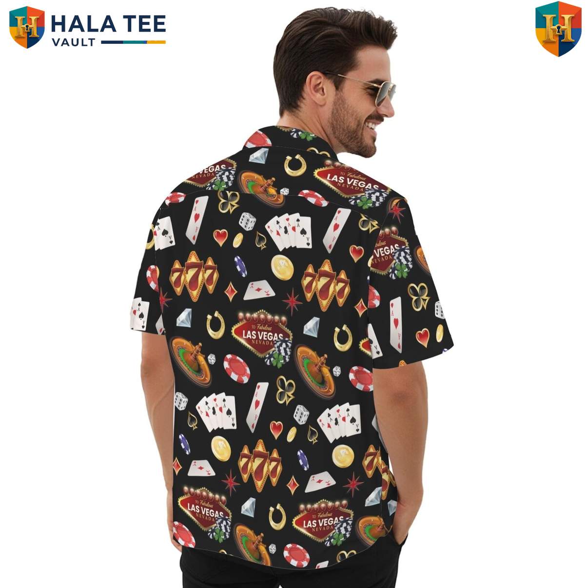 Black Las Vegas Aloha TShirt Mens Casino Gambling Weekend Party Club Apparel