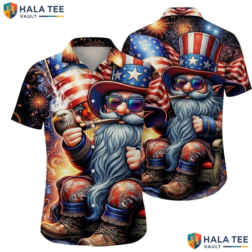 Black Patriotic Funny Hawaiian Shirt Mens Novelty Graphic Aloha Top