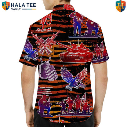 Black Patriotic Military Aloha Tee Shirt Mens Veteran Fourth Of July Resort Top