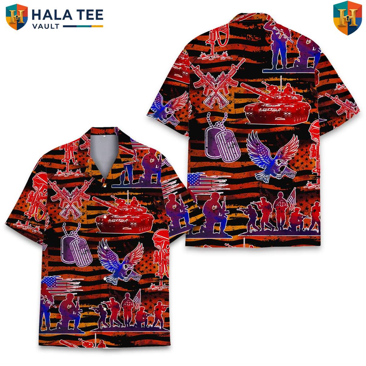 Black Patriotic Military Aloha TShirt Mens Veteran Fourth Of July Resort Top