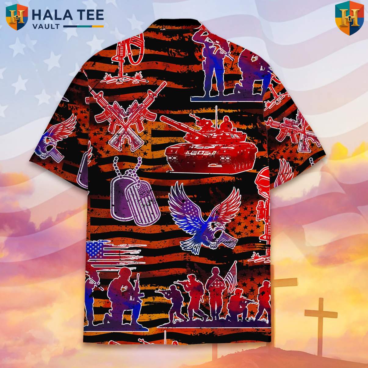 Black Patriotic Military Aloha Tee Mens Veteran Fourth Of July Resort Top