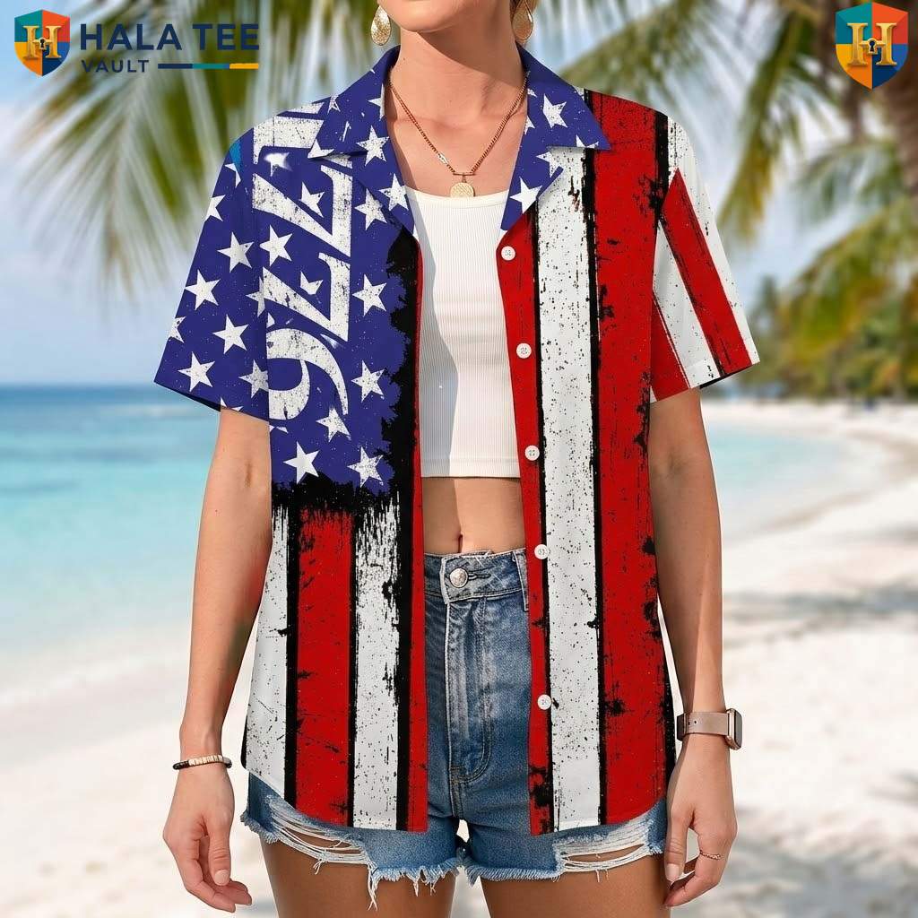 Black Patriotic USA Flag Short-sleeve button-up shirt Mens Fourth Of July Party Gear