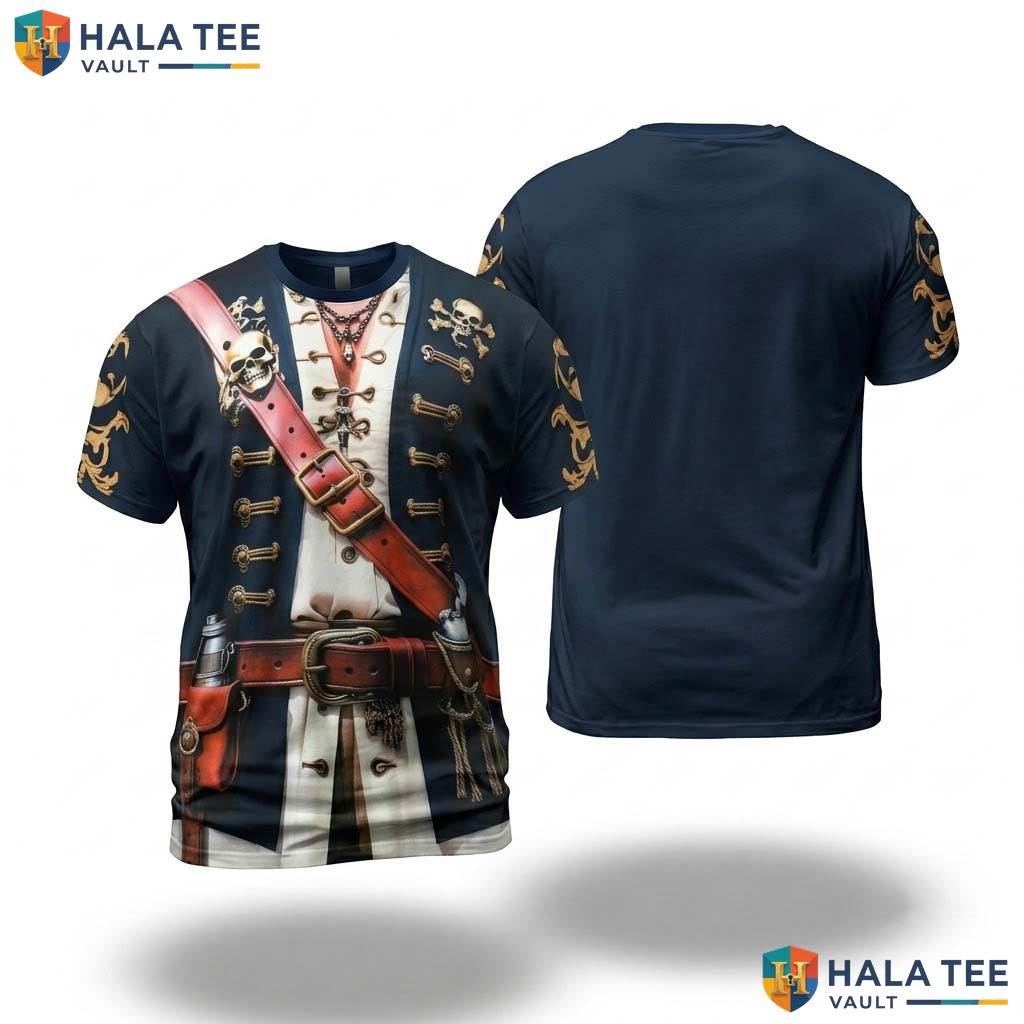Black Pirate Cosplay 3D Printed T-Shirt Mens Fake Muscle Halloween Outfit