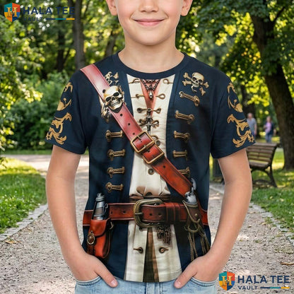 Black Pirate Cosplay 3D T-Shirt Mens Fake Muscle Halloween Outfit