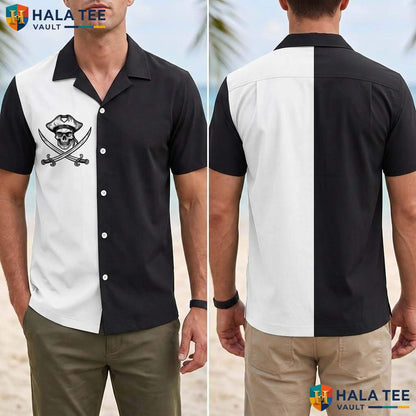 Black Pirate Flag Tropical Shirt Mens Funny Buccaneer Summer Beachwear