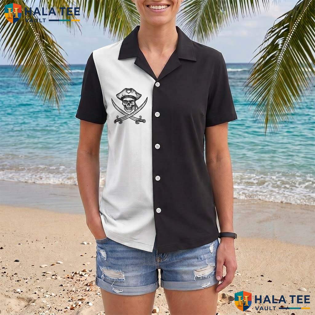 Black Pirate Flag Aloha Shirt Mens Funny Buccaneer Summer Beachwear