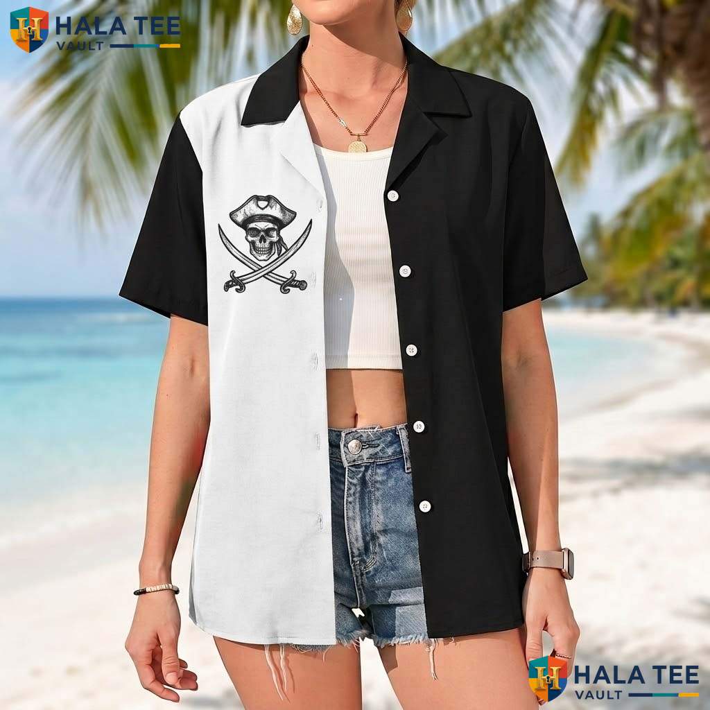 Black Pirate Flag Short-sleeve button-up shirt Mens Funny Buccaneer Summer Beachwear