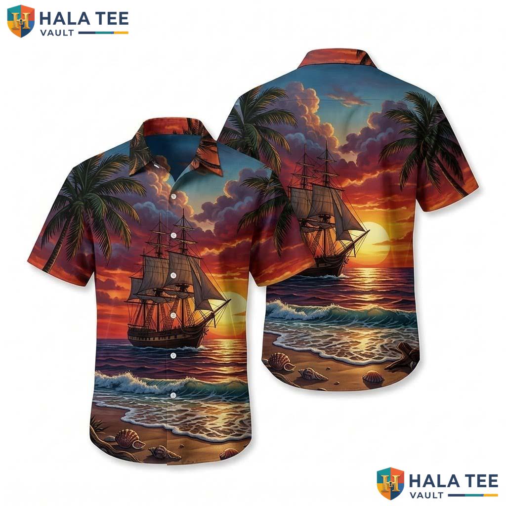 Black Pirate Funny Hawaiian Shirt Mens Crazy Graphic Vacation Apparel