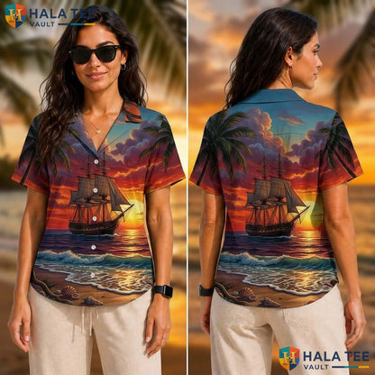 Black Pirate Funny Tropical Shirt Mens Crazy Graphic Vacation Apparel