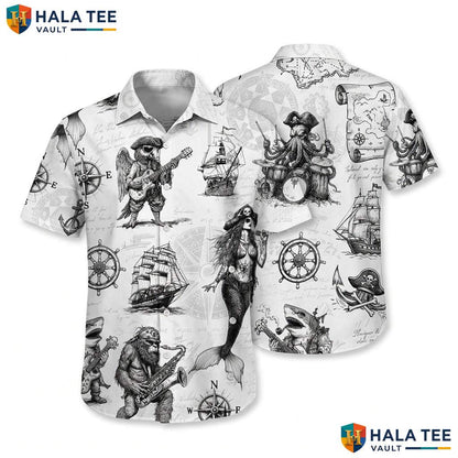 Black Pirate King Hawaiian Shirt Mens Funny Buccaneer Holiday Party Top