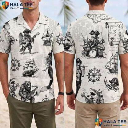 Black Pirate King Tropical Shirt Mens Funny Buccaneer Holiday Party Top