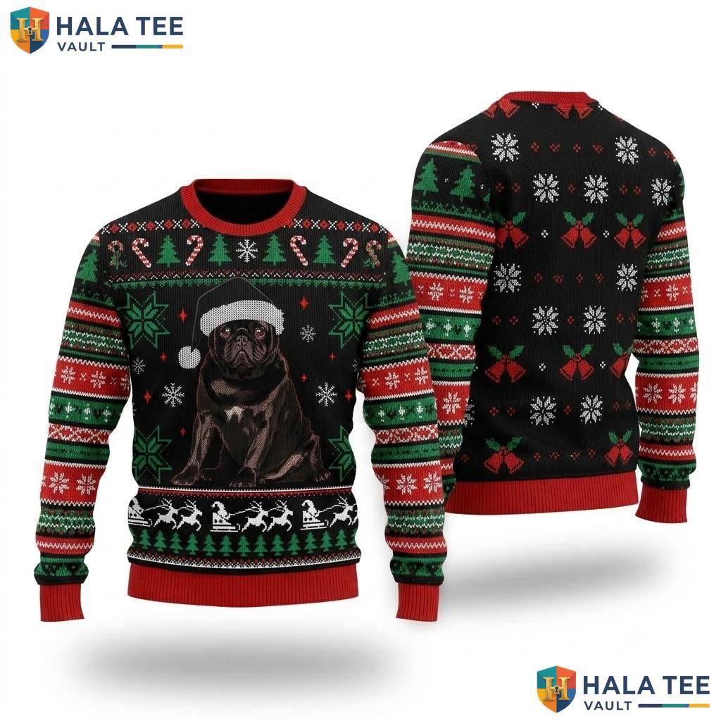 Black Pug Dog Ugly Christmas Sweater Funny Holiday Pet Lover Apparel