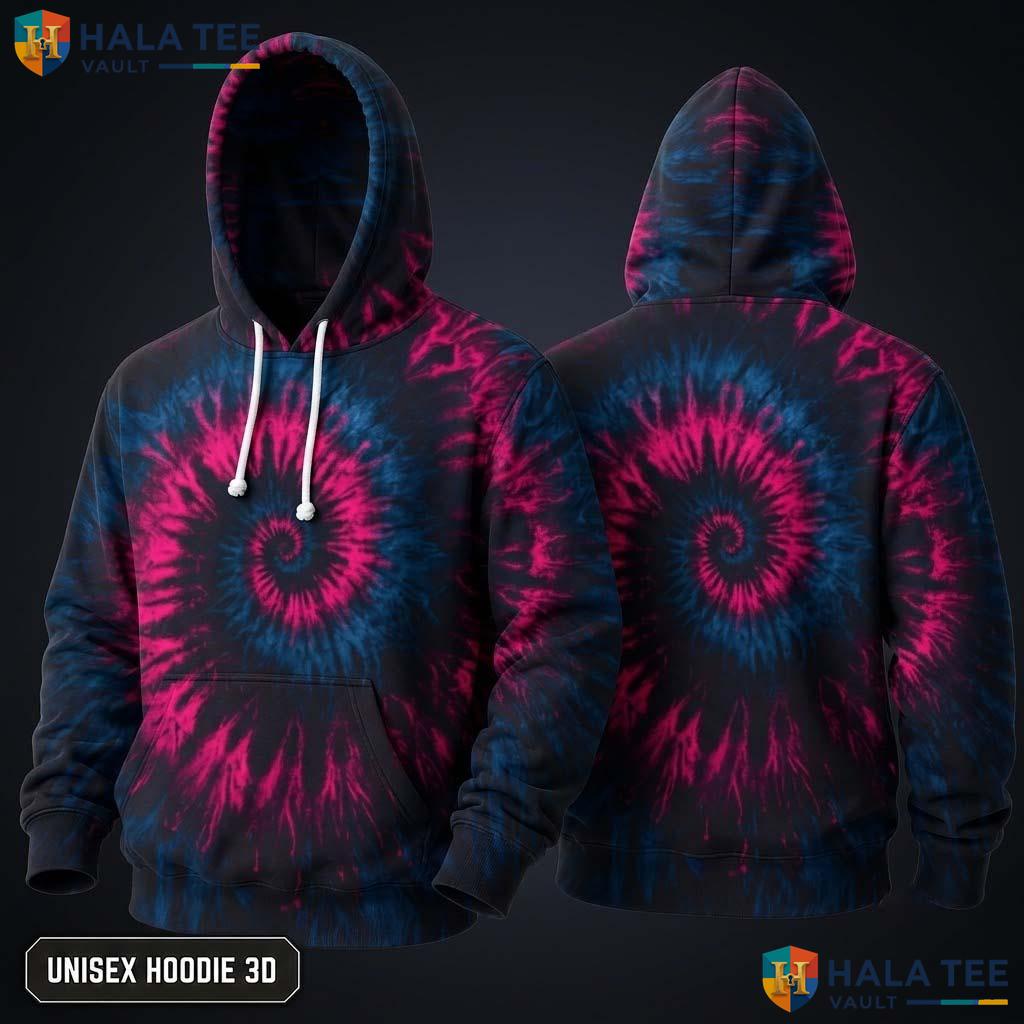 Black Red Tie Dye Hoodie Mens Unisex Rainbow Graphic Art Pullover Top