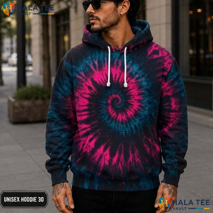 Black Red Tie Dye Hoodie Mens Unisex Rainbow Graphic Art Pullover Top 3D Printed Hoodie