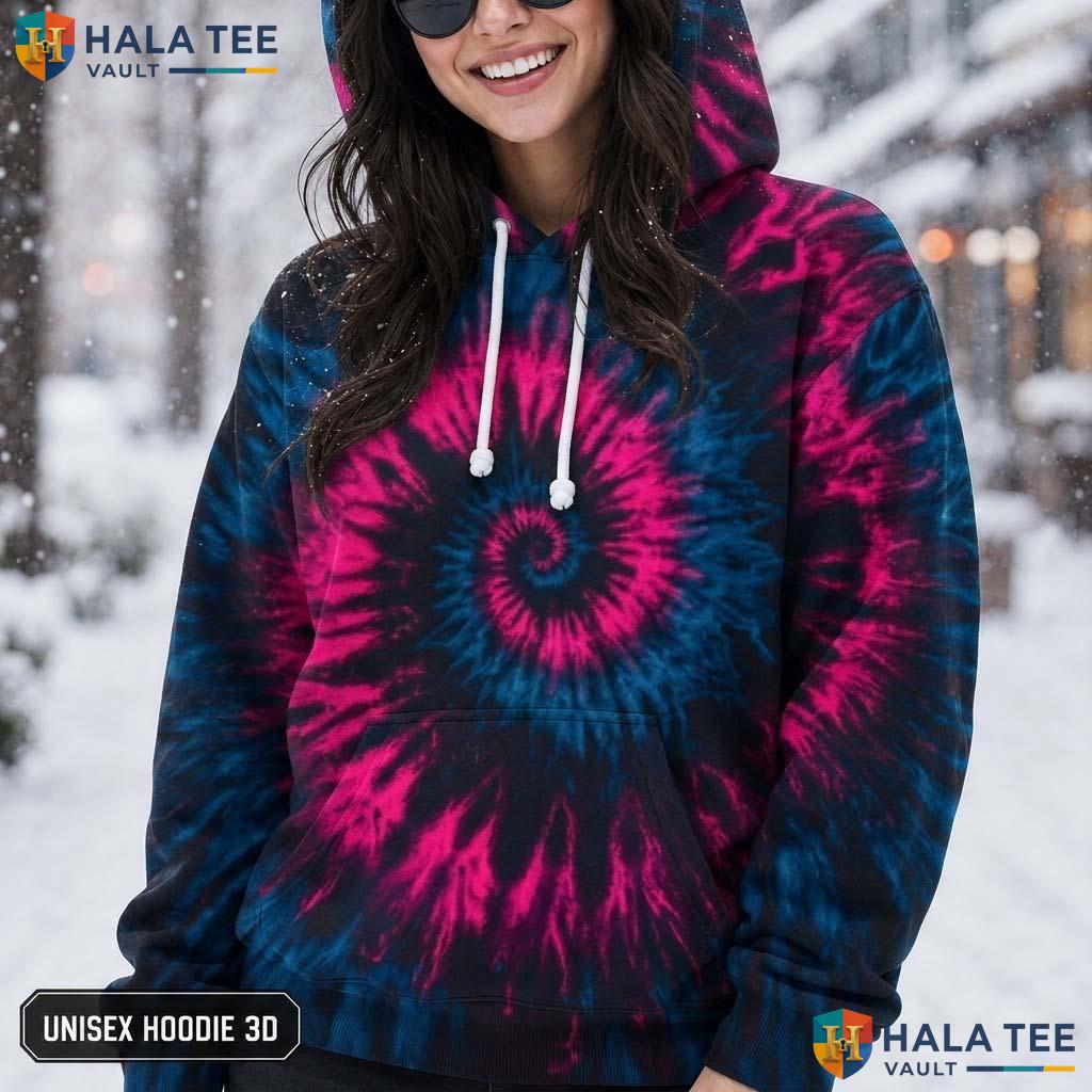 Black Red Tie Dye Hoodie Mens Unisex Rainbow Graphic Art Pullover Top AOP Hoodie
