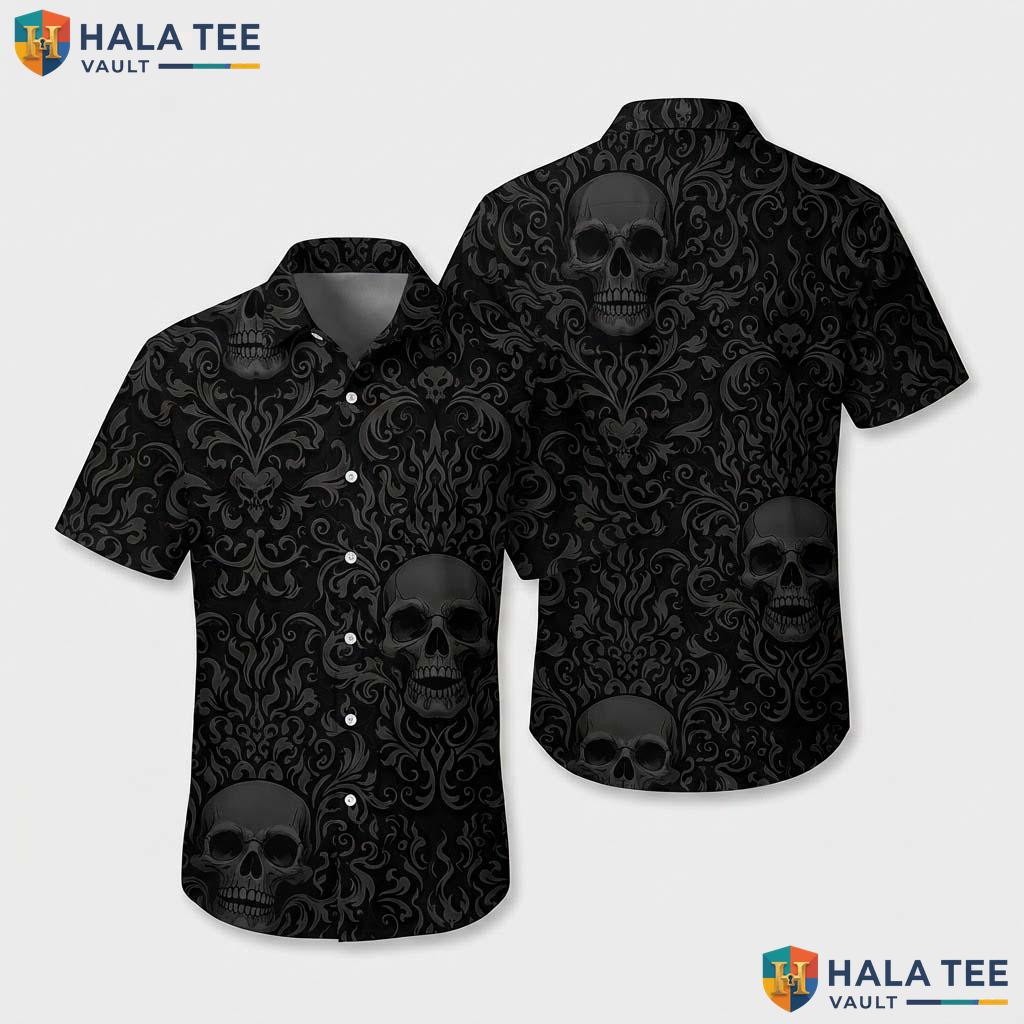 Black Skull Graphic Hawaiian Shirt Mens Crazy Graphic Vacation Apparel