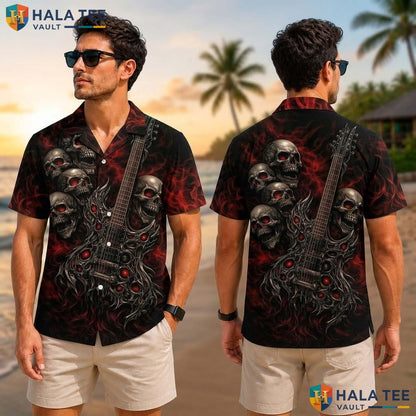 Black Skull Novelty Tropical Shirt Mens Crazy Graphic Beach Vacation