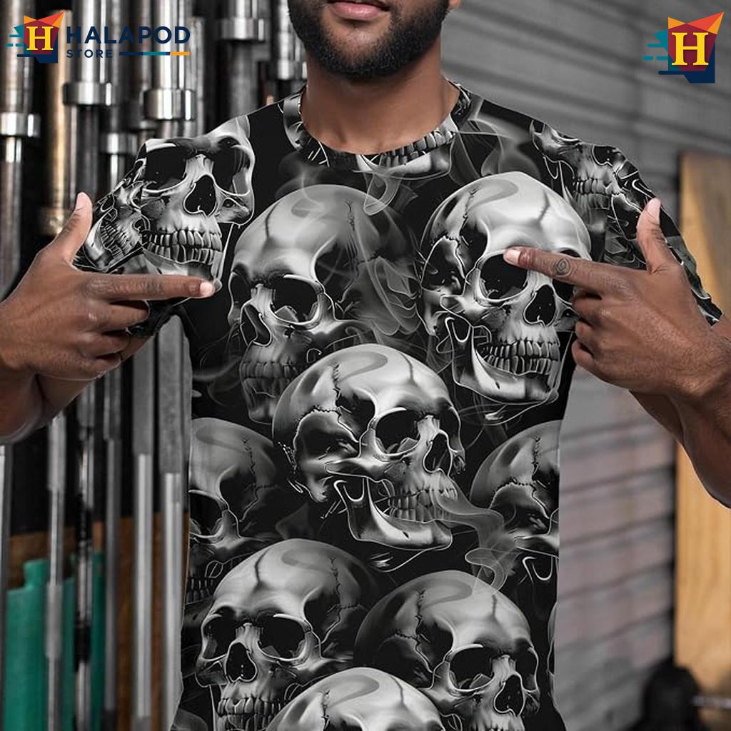 Black Smoke Skull 3D Shirt Mens Gothic Grunge Streetwear Novelty Graphic Top