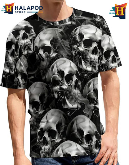 Black Smoke Skull 3D Printed T-Shirt Mens Gothic Grunge Streetwear Novelty Graphic Top