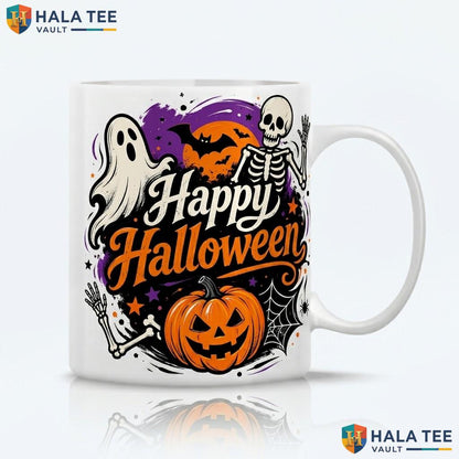 Black Spooky Skeleton Halloween Cup Happy Ghost Pumpkin Ceramic Coffee Mug
