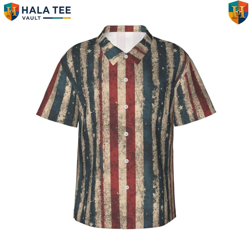 Black Stars Stripes Aloha Shirt Mens American Patriotic Fourth Of July Gear