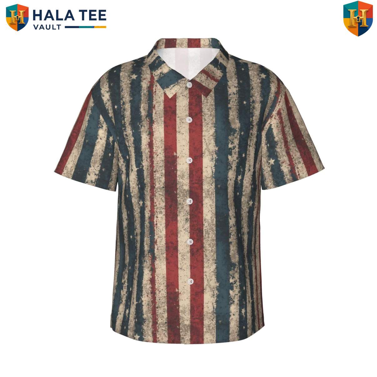 Black Stars Stripes Aloha Shirt Mens American Patriotic Fourth Of July Gear