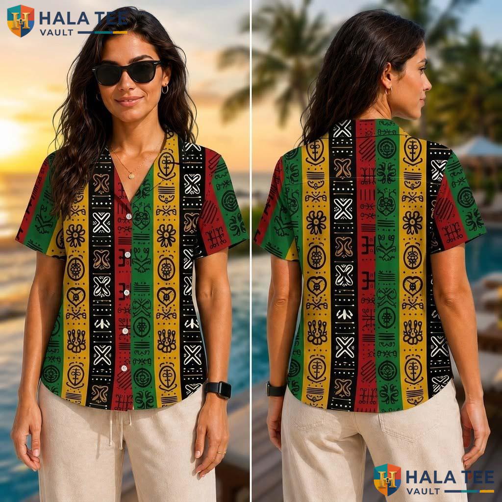 Black Tribal Graphic Tropical Shirt Mens Novelty Aloha Beach Button Up