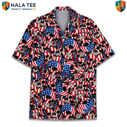 Black USA Skull Tropical Shirt Mens Patriotic Freedom Festival Camp Clothing