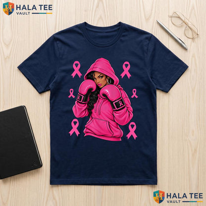 Black Woman Breast Cancer T-Shirt African American Fight Pink Ribbon Adult