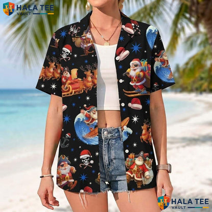 Black Xmas Pirate Aloha Tee Mens Funny Christmas Holiday Party Gear