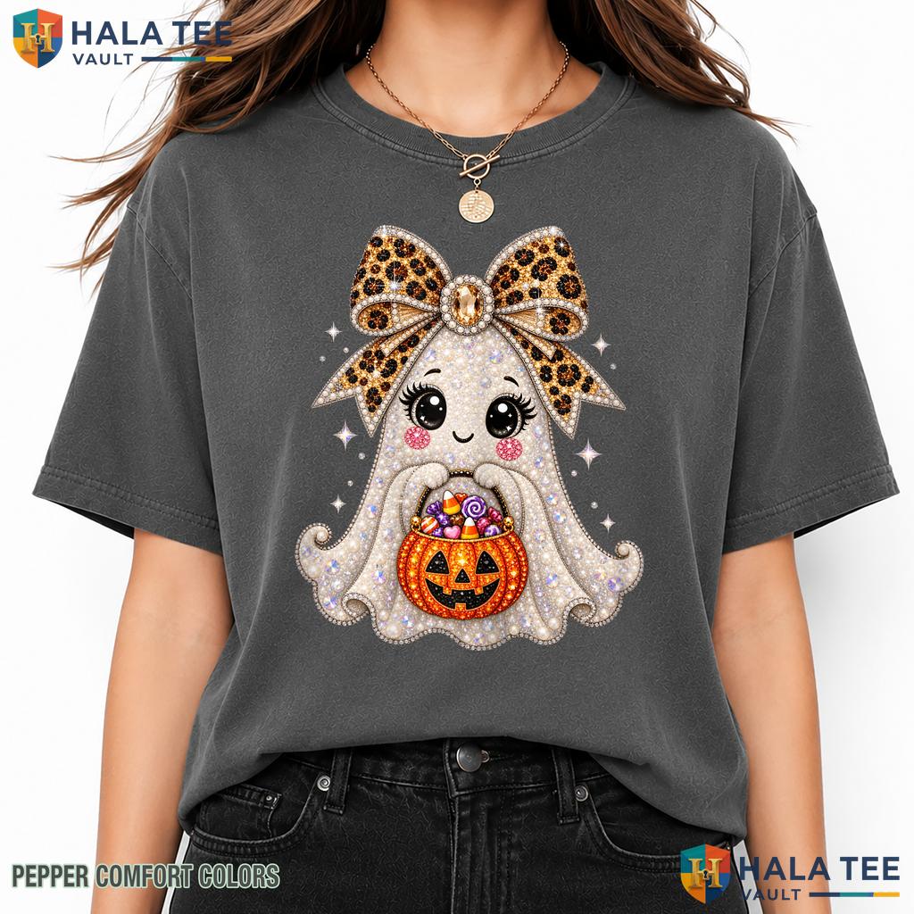 Bling Ghost Pumpkin Bucket Comfort Colors T-Shirt Cute Halloween Top