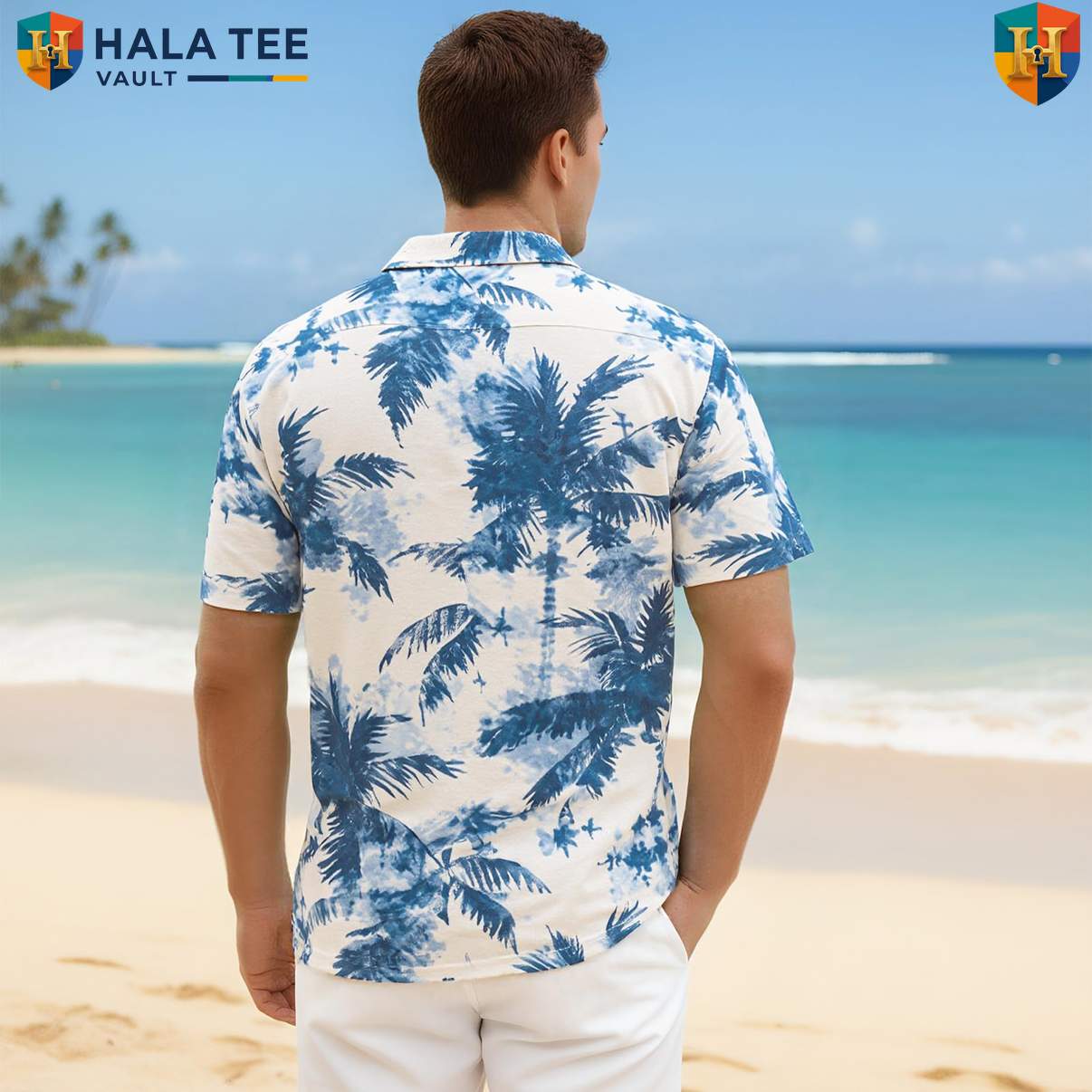 Blue Coconut Tree Tropical Shirt Mens Island Vibe Holiday Vacation Clothing