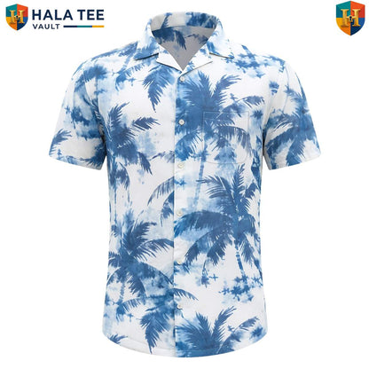 Blue Coconut Tree Aloha Shirt Mens Island Vibe Holiday Vacation Clothing