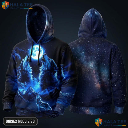 Blue Cool Wolf Skull Hoodie Men Women 3D Graphic Novelty Pullover Top