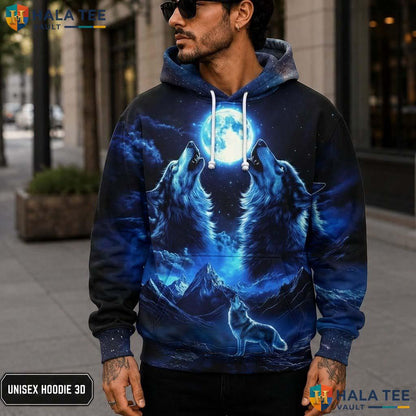 Blue Cool Wolf Skull Hoodie Men Women 3D Graphic Novelty Pullover Top 3D Printed Hoodie
